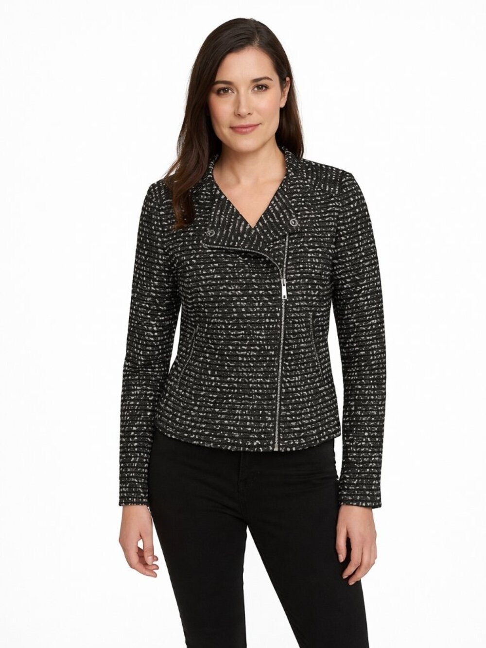 The Limited Moto Jacket PM | Black & White Lace Stripe | Edgy Feminine NWOT
